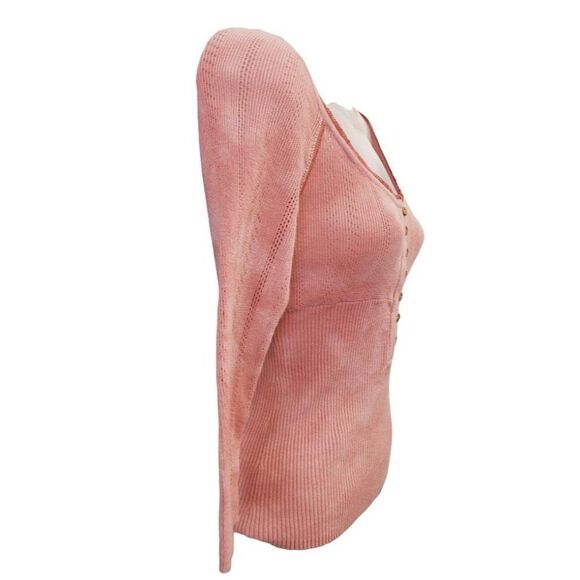 Free People Henley Shirt Top Women's XS Pink Peach Tie-Dye Cropped Scoop-Neck - Picture 3 of 9